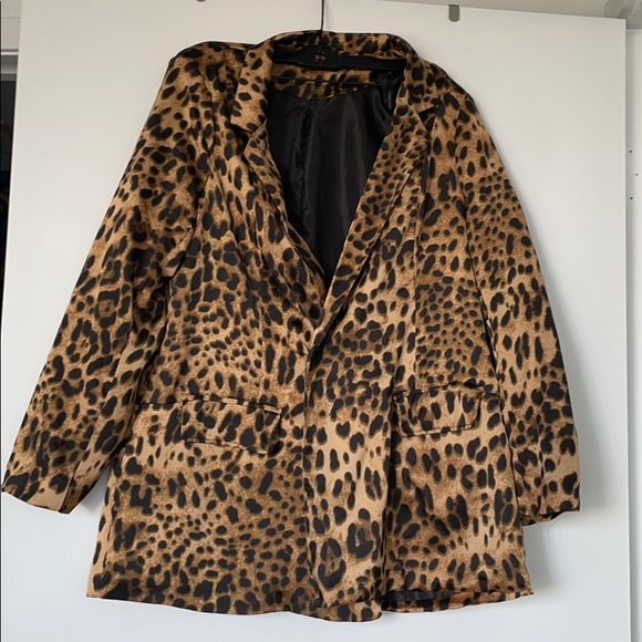 Brown Black Leopard Print Blazer Sz 10 - Picture 2 of 5
